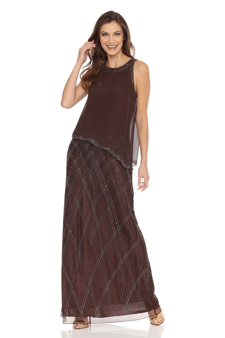 j kara Geometrical pattern Beaded Dress Chocolate