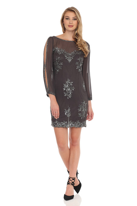 j kara Illusion Yoke Sheath Dress Slate