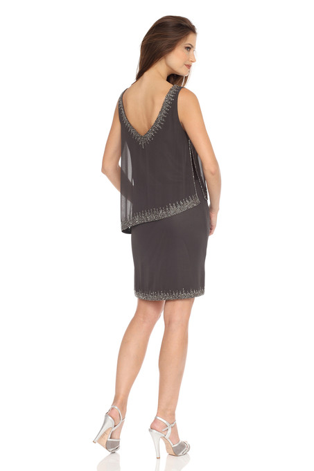 J Kara Popover Asymmetrical Bias Dress Slate