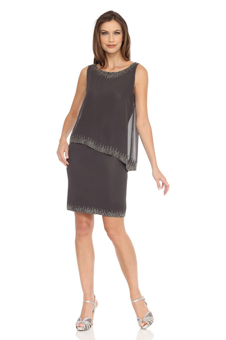 J Kara Popover Asymmetrical Bias Dress Slate
