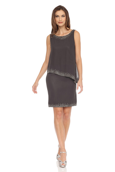 j kara Popover Asymmetrical Bias Dress Slate