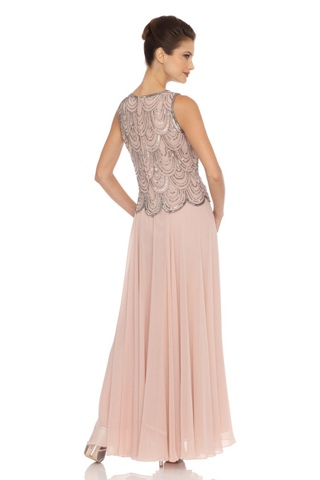 J Kara Scalloped Beaded Dress Blush / Mercury