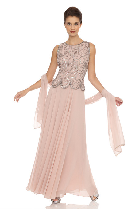 J Kara Scalloped Beaded Dress Blush / Mercury