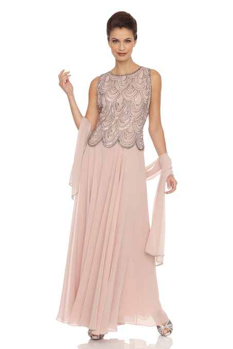 J Kara Scalloped Beaded Dress Blush / Mercury