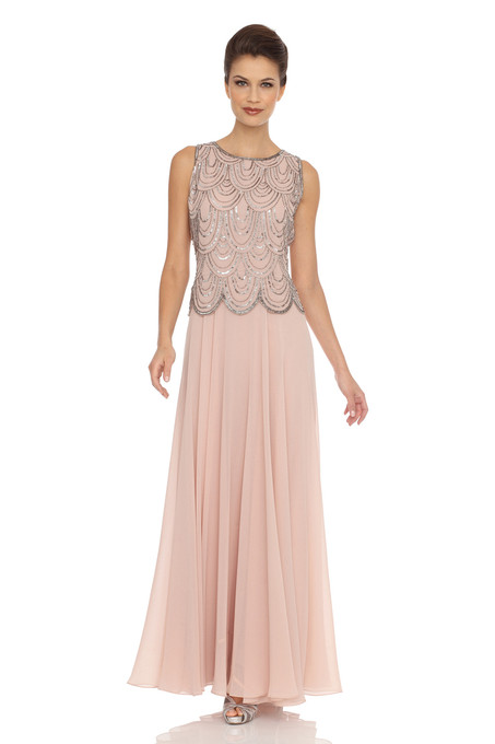j kara Scalloped Beaded Dress Blush / Mercury