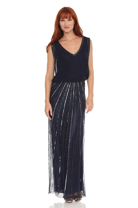 J Kara Sequin And Bead Dress Navy