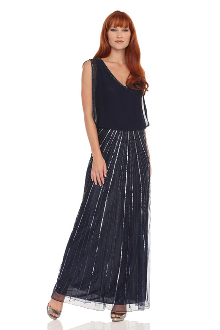 j kara Sequin and Bead Dress Navy