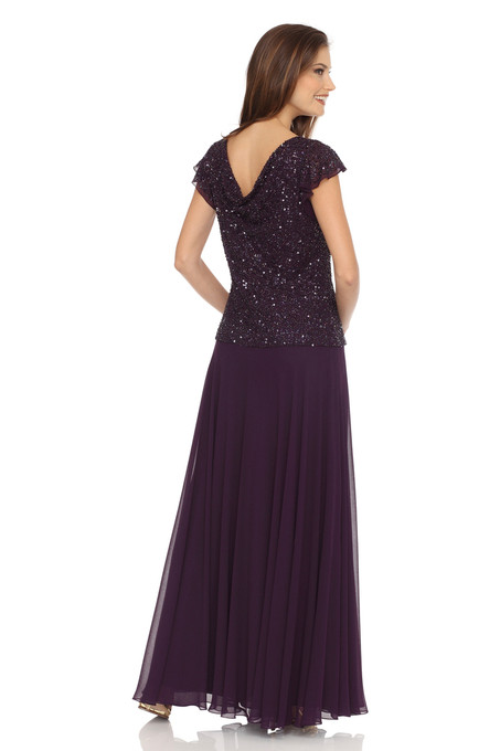 J Kara Sequin Flutter Sleeve Dress Plum