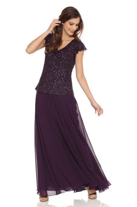 J Kara Sequin Flutter Sleeve Dress Plum
