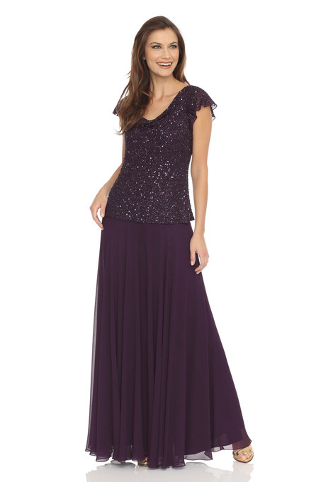 j kara Sequin Flutter Sleeve Dress Plum
