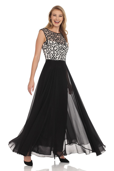 J Kara Sequined Bodice Gown Ivory/Black