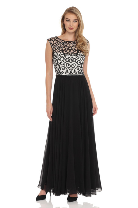 j kara Sequined Bodice Gown Ivory/Black