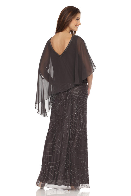 J Kara Sheer Capelet Popover Dress Slate