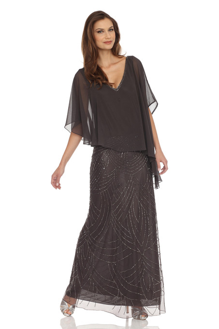 J Kara Sheer Capelet Popover Dress Slate
