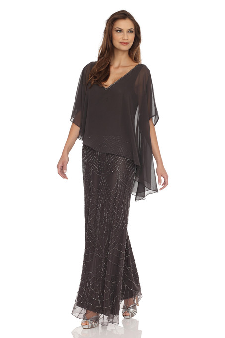 J Kara Sheer Capelet Popover Dress Slate