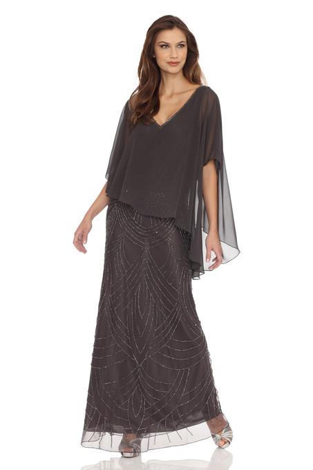 j kara Sheer Capelet popover Dress Slate