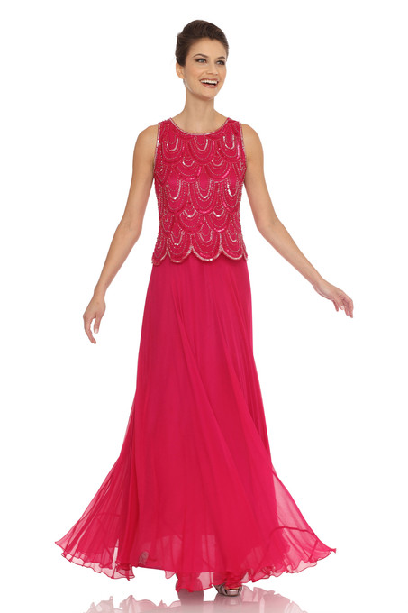 J Kara Sleeveless Beaded Dress Fushia