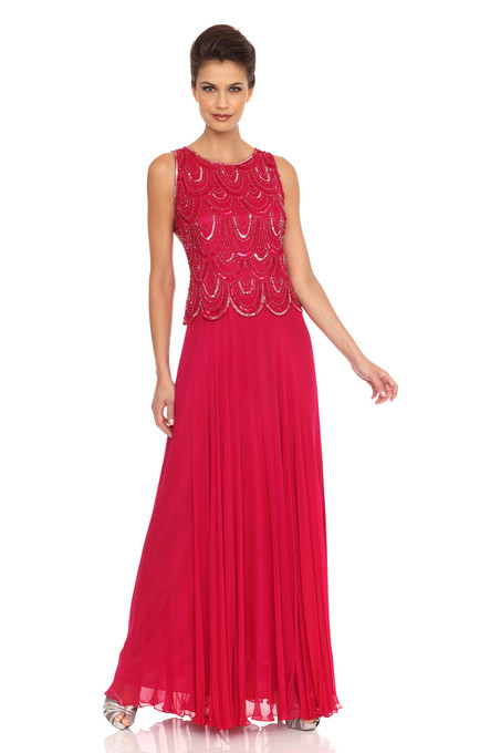 j kara Sleeveless Beaded Dress Fushia