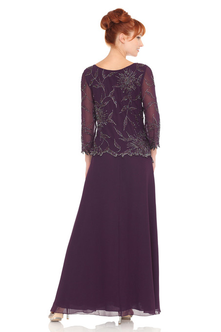 J Kara Three-Quarter Sleeve Beaded Dress Plum