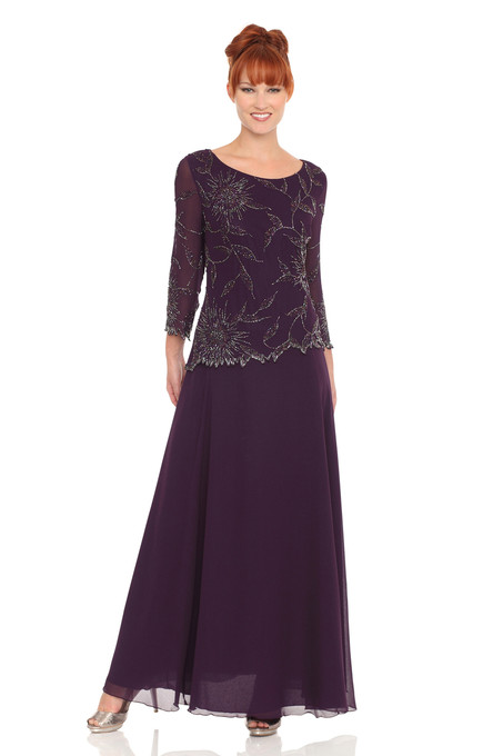 j kara Three-Quarter Sleeve Beaded Dress Plum