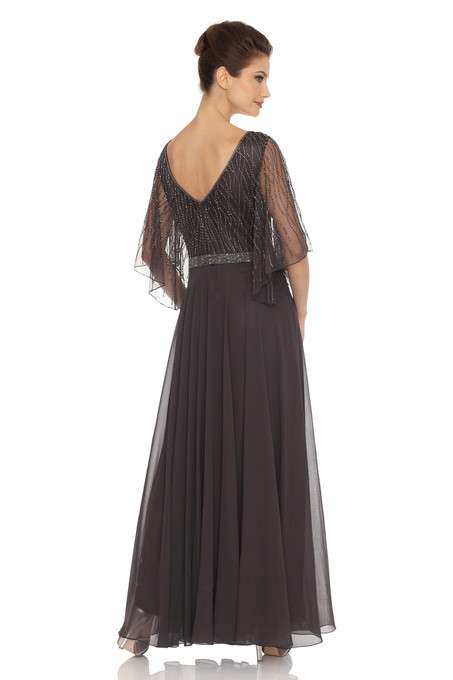 J Kara V-neck Angle Sheer Sleeves Dress Slate