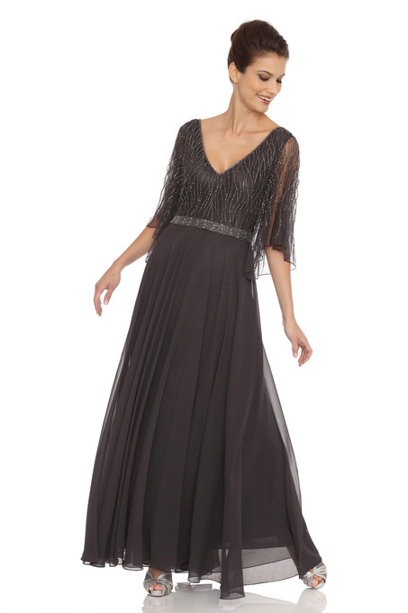 J Kara V-neck Angle Sheer Sleeves Dress Slate