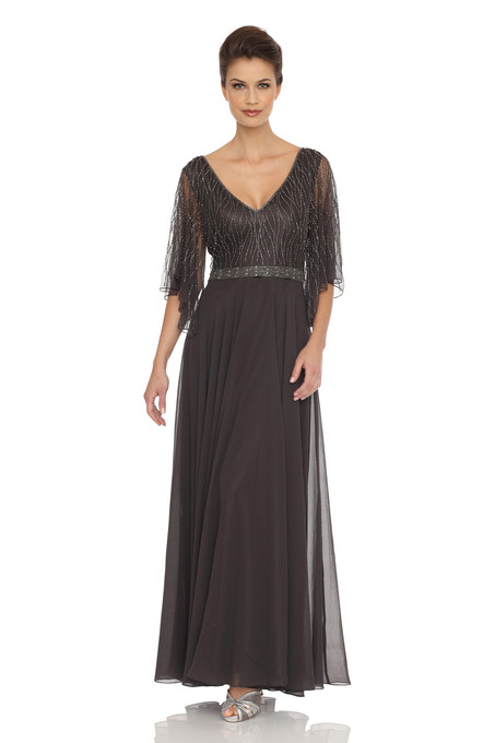 j kara V-neck Angle Sheer Sleeves Dress Slate
