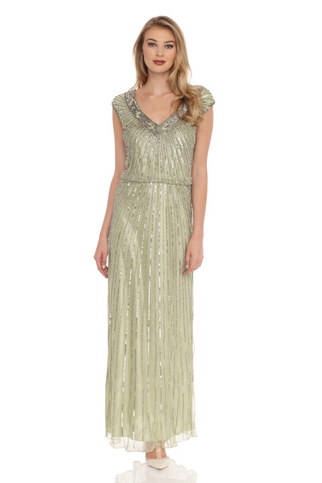 j kara V-Neck Blouson Beaded Gown Celery / Mercury