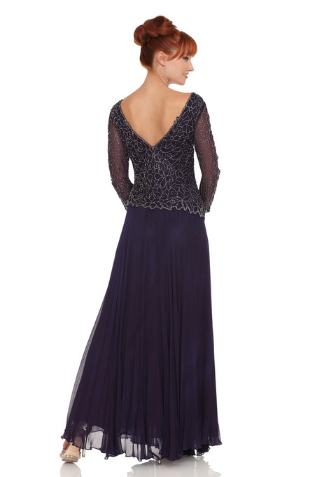 J Kara V-Neck Floral Beaded Bodice Dress Violet