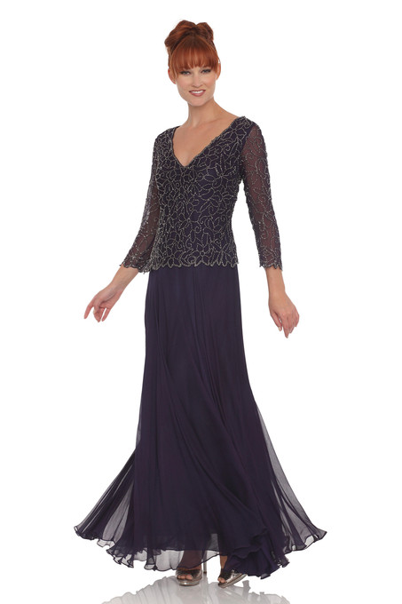 J Kara V-Neck Floral Beaded Bodice Dress Violet