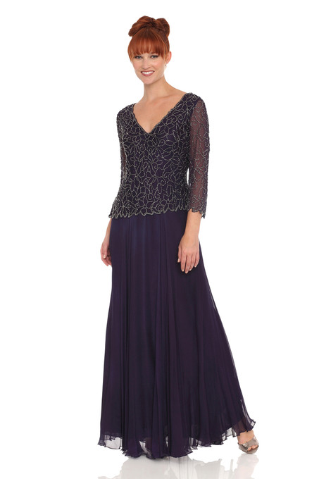 j kara V-Neck Floral Beaded Bodice Dress Violet