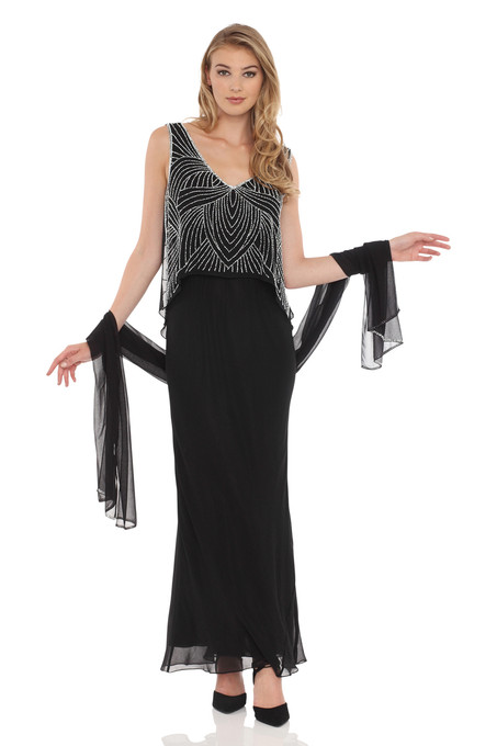 J Kara V-Neck Popover Blouse Dress Black
