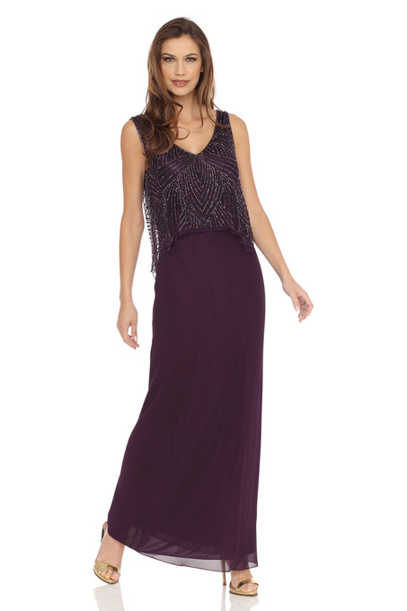 J Kara V Neck Popover Blouse Dress Plum