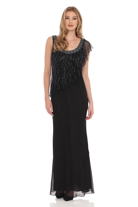 j kara One Shoulder flutter sleeve Beaded Bias dress Black