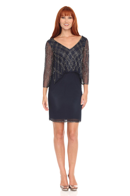 j kara Popover Blouse with High & Low Hemline Dress Navy