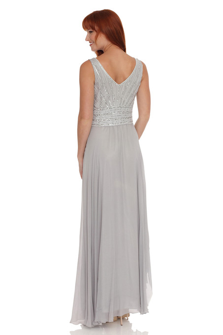 J Kara Sleeveless Beaded Chiffon Dress & Jacket Silver / White