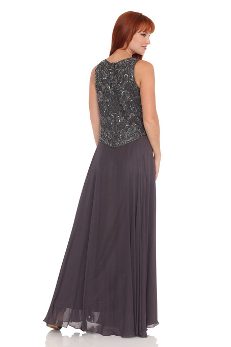 J Kara Sleeveless Beaded Chiffon Dress Slate/Mercury