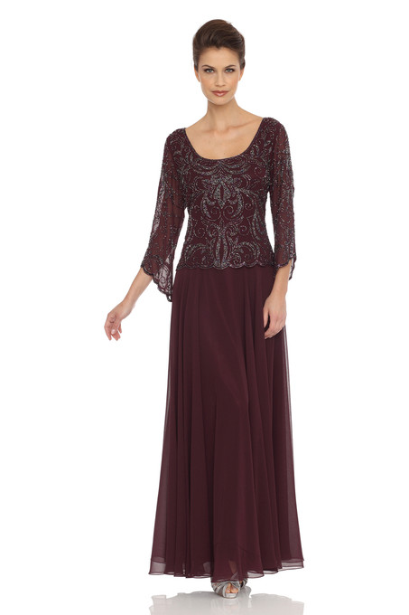 j kara Three-Quarter-Sleeve Embellished Overlay Dress Wine