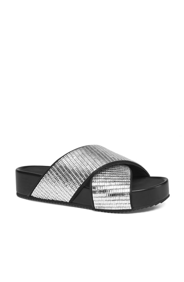 J Slides SELINA Sandal White Clear Stones