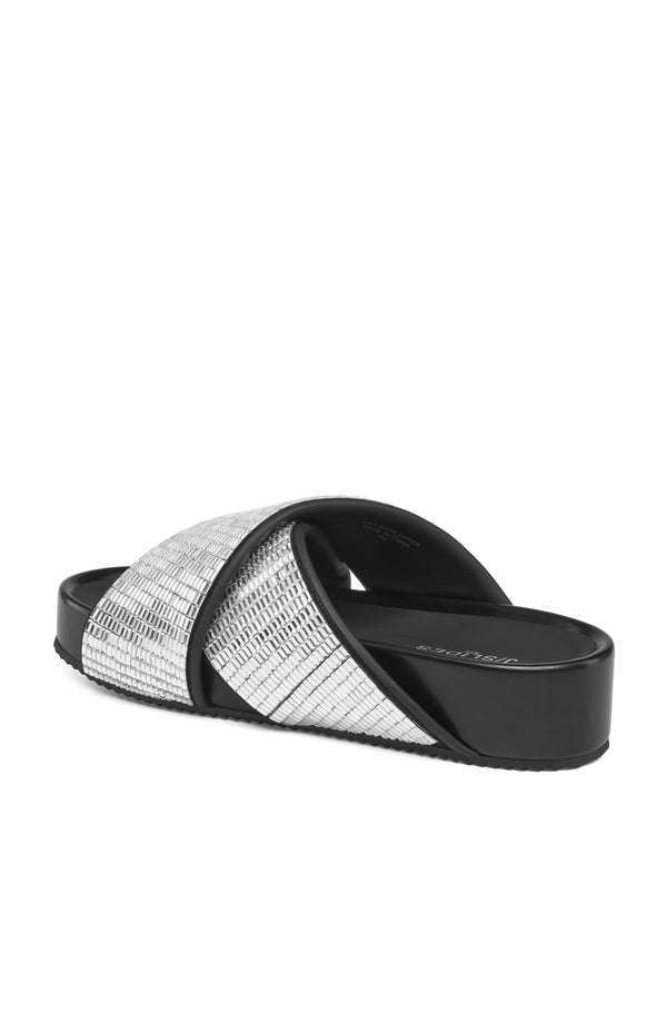 J Slides SELINA Sandal White Clear Stones