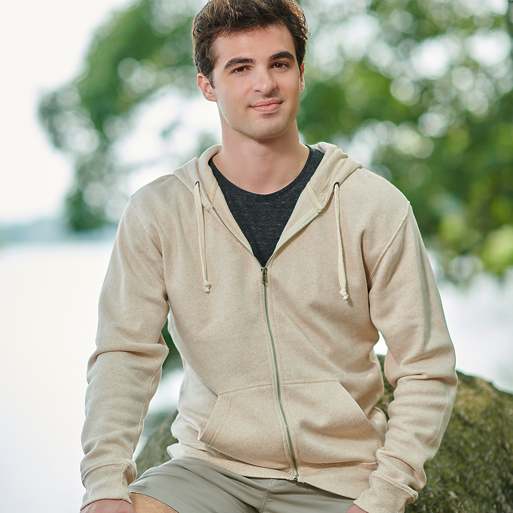 j. america 8872 TRI-BLEND FULL ZIP FLEECE HOOD