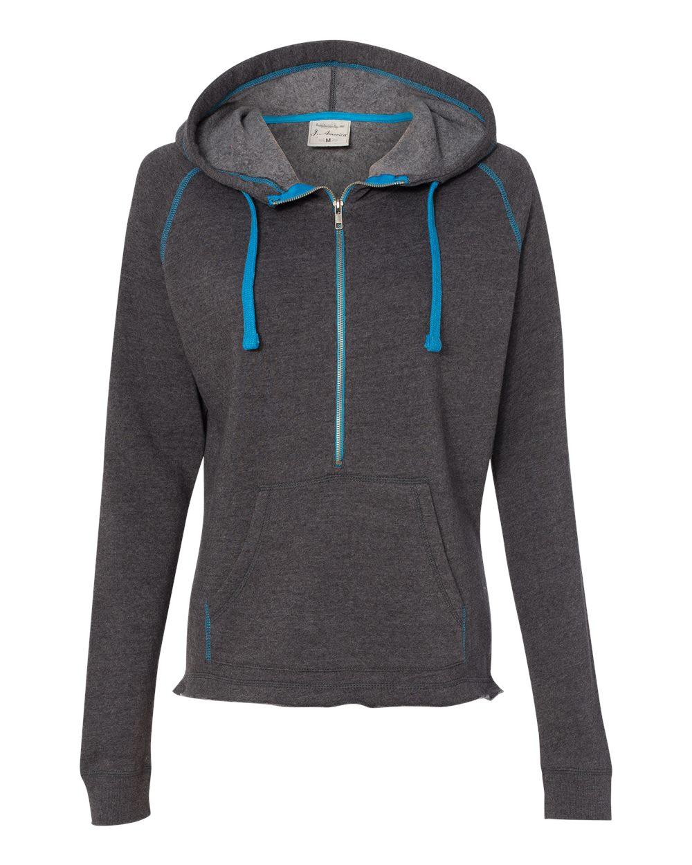 J. America 8876 LADIES 1/2 ZIP TRIBLEND HOOD