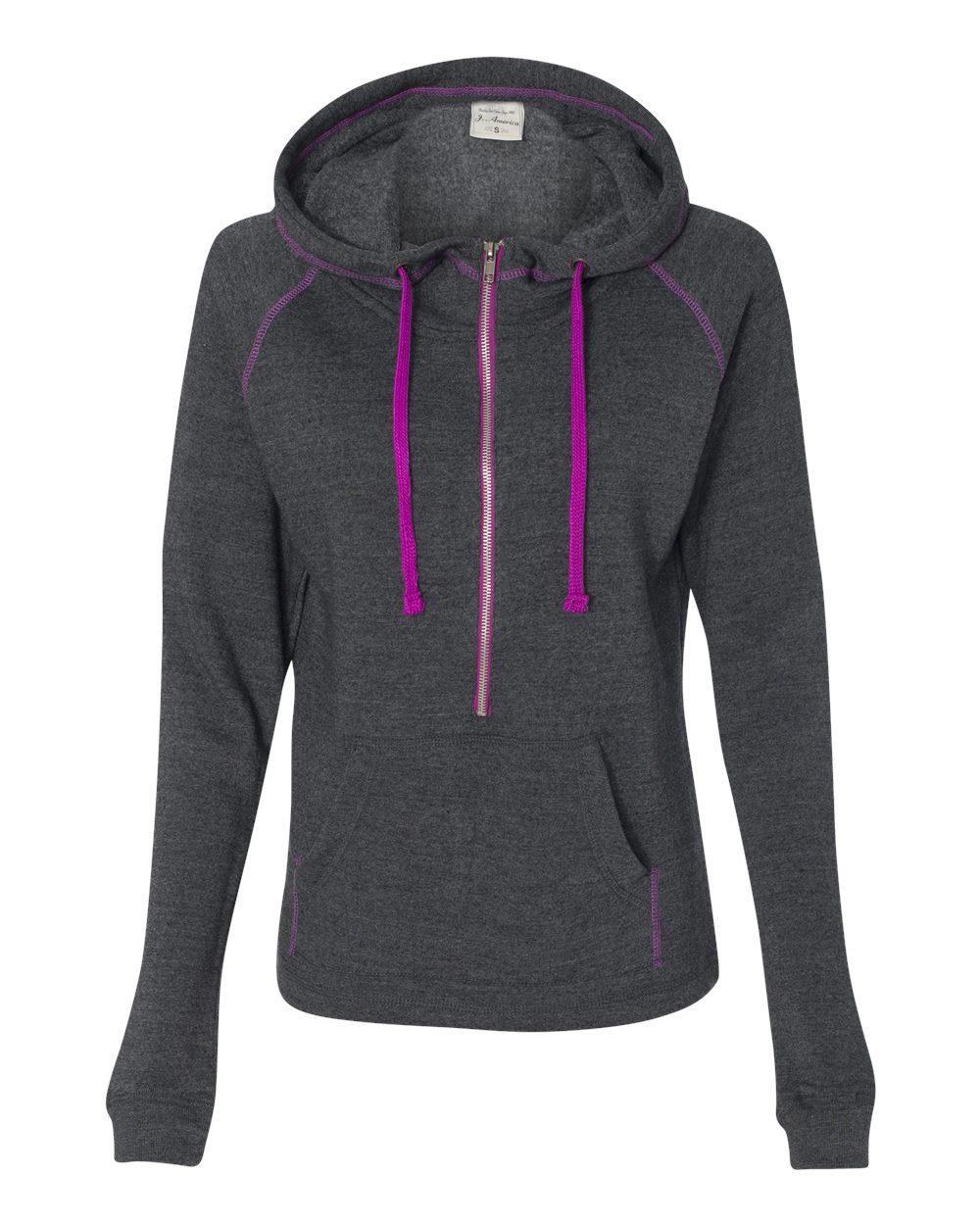 J. America 8876 LADIES 1/2 ZIP TRIBLEND HOOD