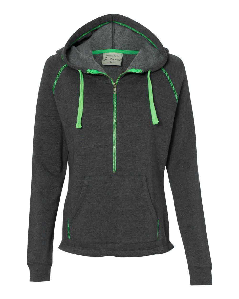 J. America 8876 LADIES 1/2 ZIP TRIBLEND HOOD