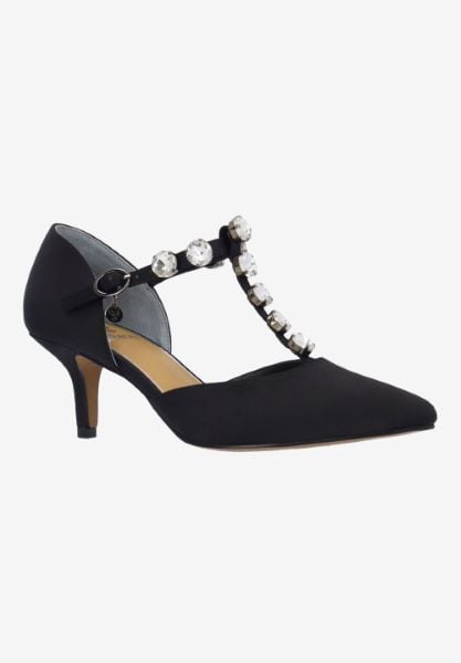 j. reneé MAYVEN SABLC BLACK SATIN/CLEAR RHINESTONES