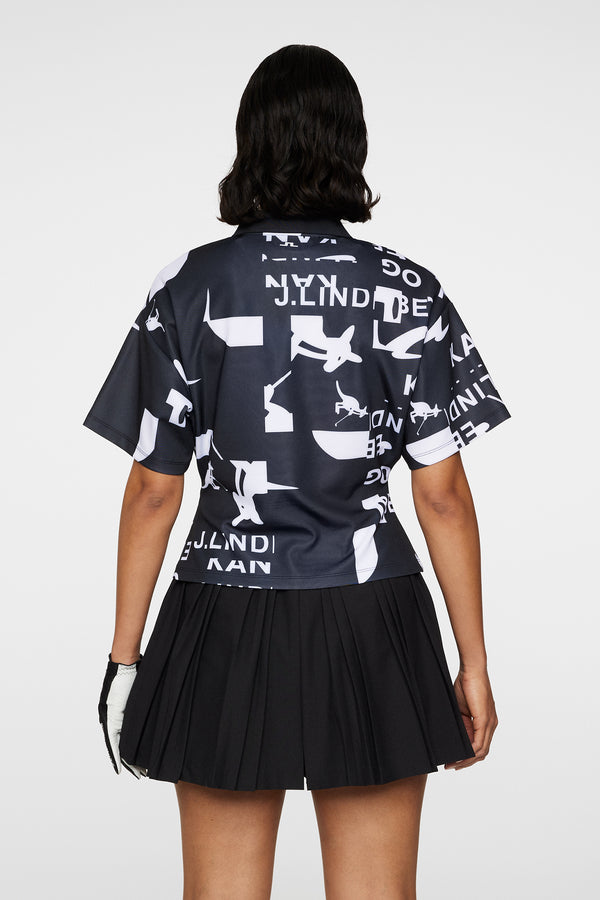 J.lindeberg Amila Print Top JL Kangol Black White M