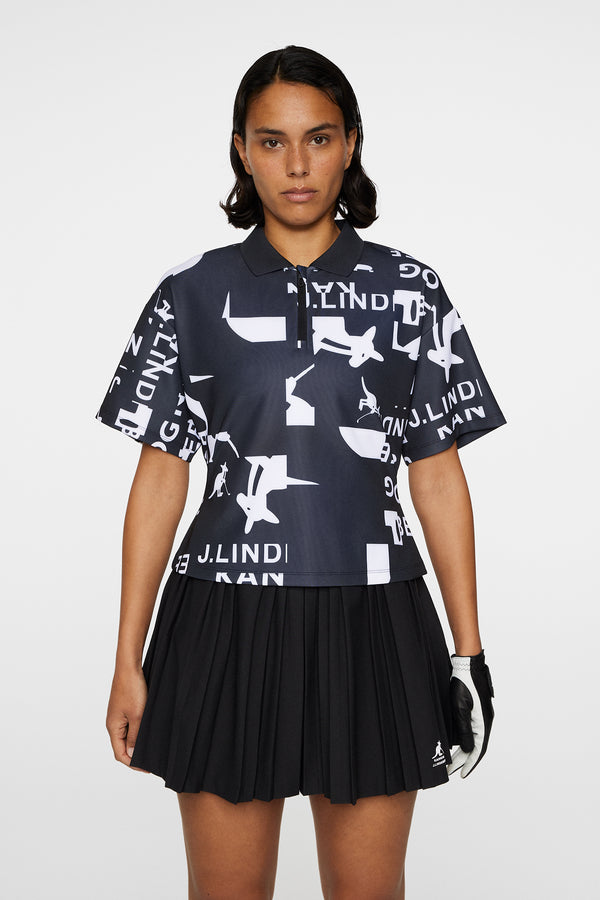 j.lindeberg Amila Print Top JL Kangol Black White M