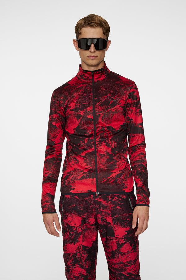 j.lindeberg Eddie Print Mid Layer Mountain Glitch Red