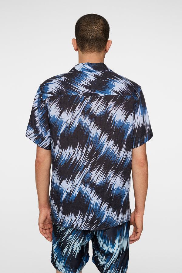 J.lindeberg Elio Linen Printed Shirt Thunderstorm Navy M