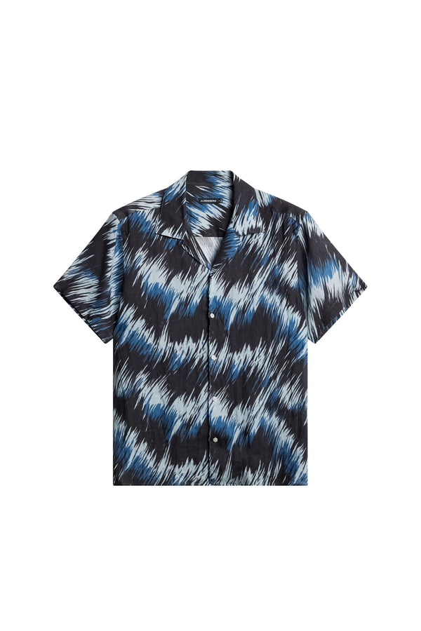 J.lindeberg Elio Linen Printed Shirt Thunderstorm Navy M